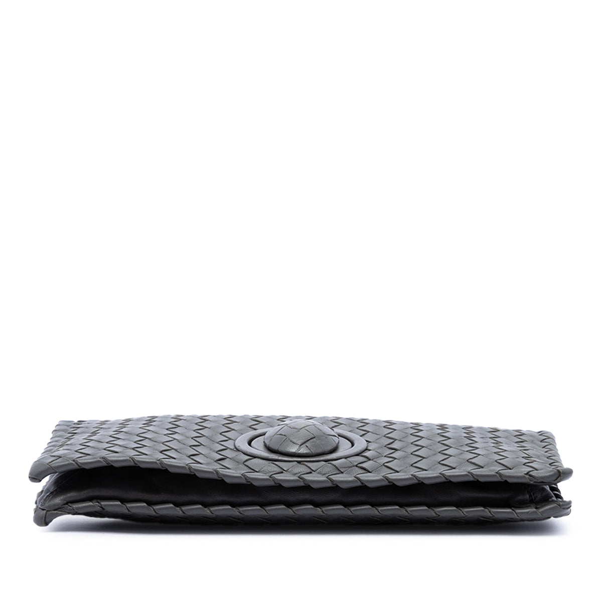 Bottega Veneta Nappa Intrecciato Turn Lock Clutch — Gray