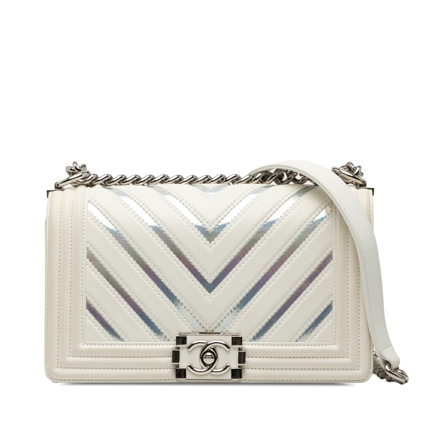 Chanel Old Medium Chevron Lambskin and Iridescent PVC Boy Flap