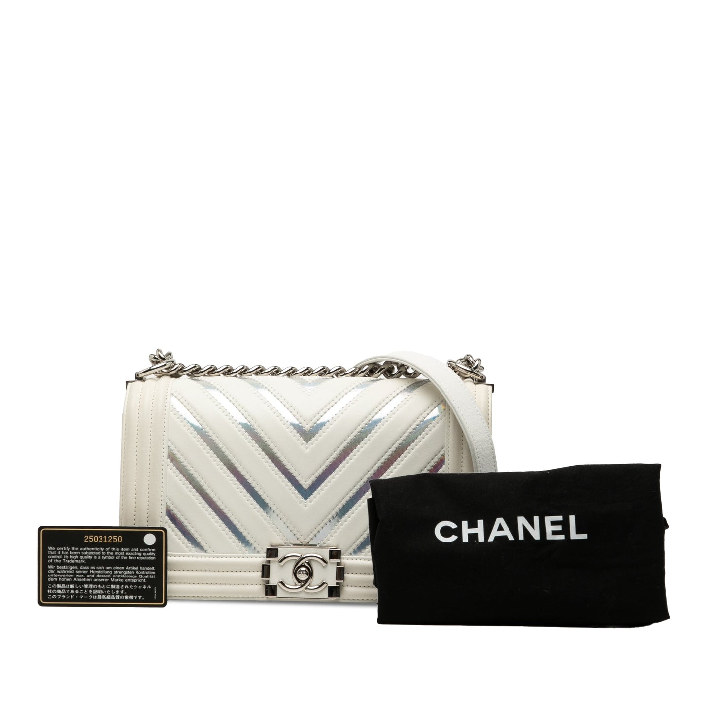 Chanel Old Medium Chevron Lambskin and Iridescent PVC Boy Flap