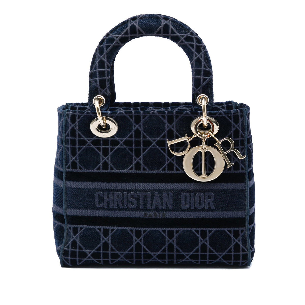Dior Medium Velvet Cannage Lady D Lite — Blue