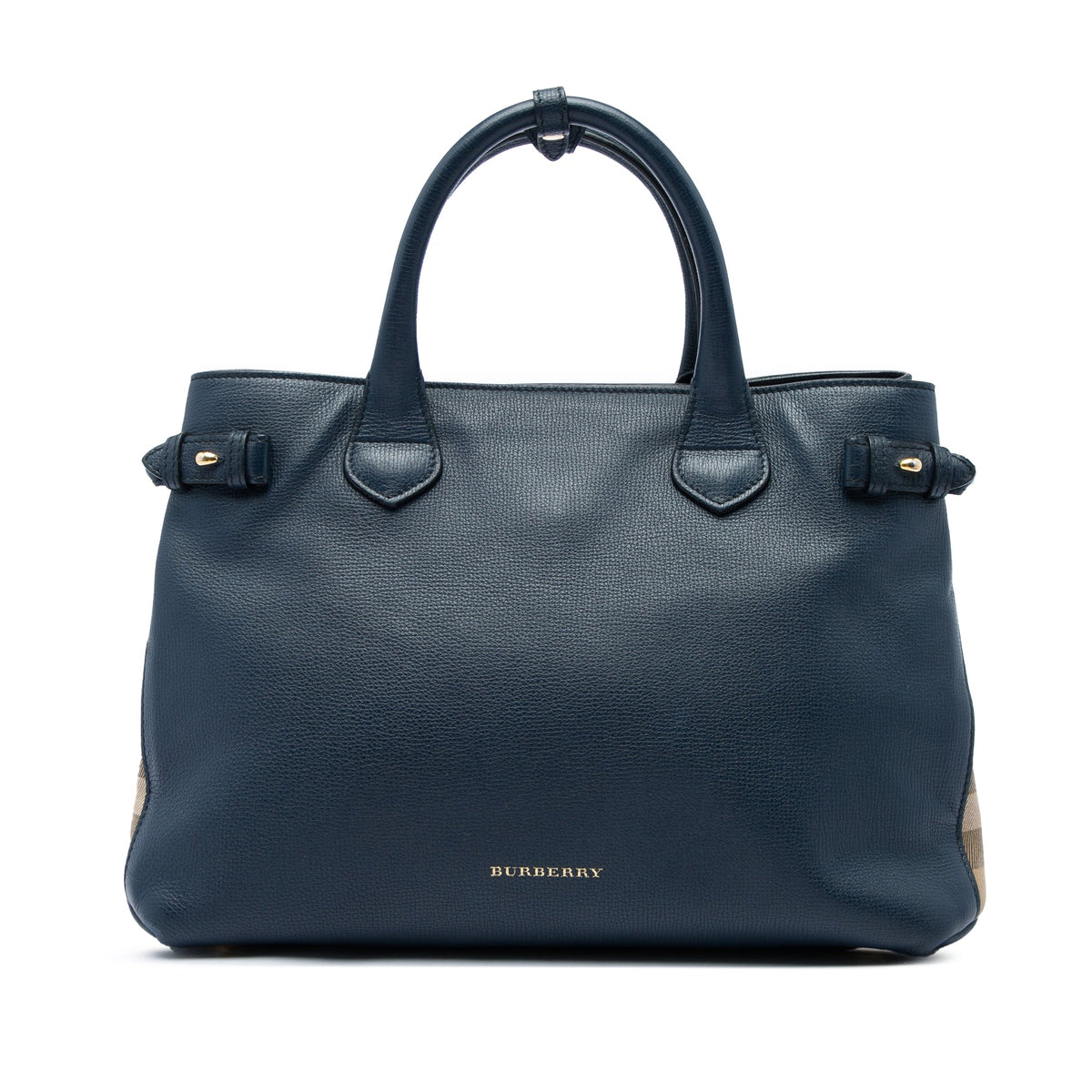 Burberry Medium Leather and House Check Banner Satchel — Blue