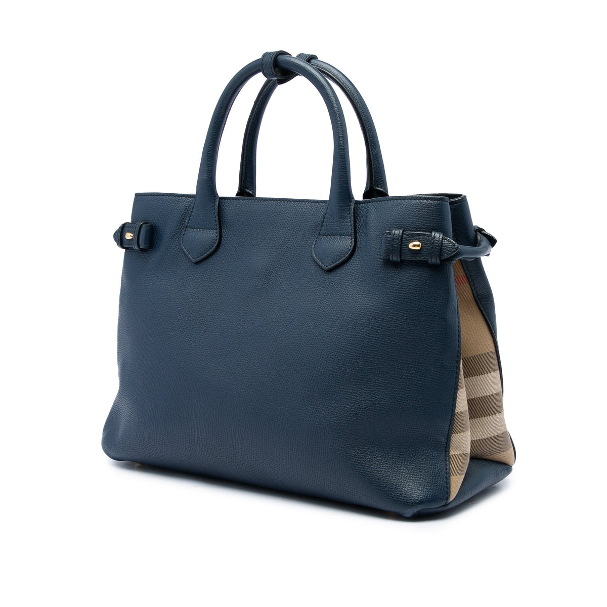Burberry Medium Leather and House Check Banner Satchel — Blue