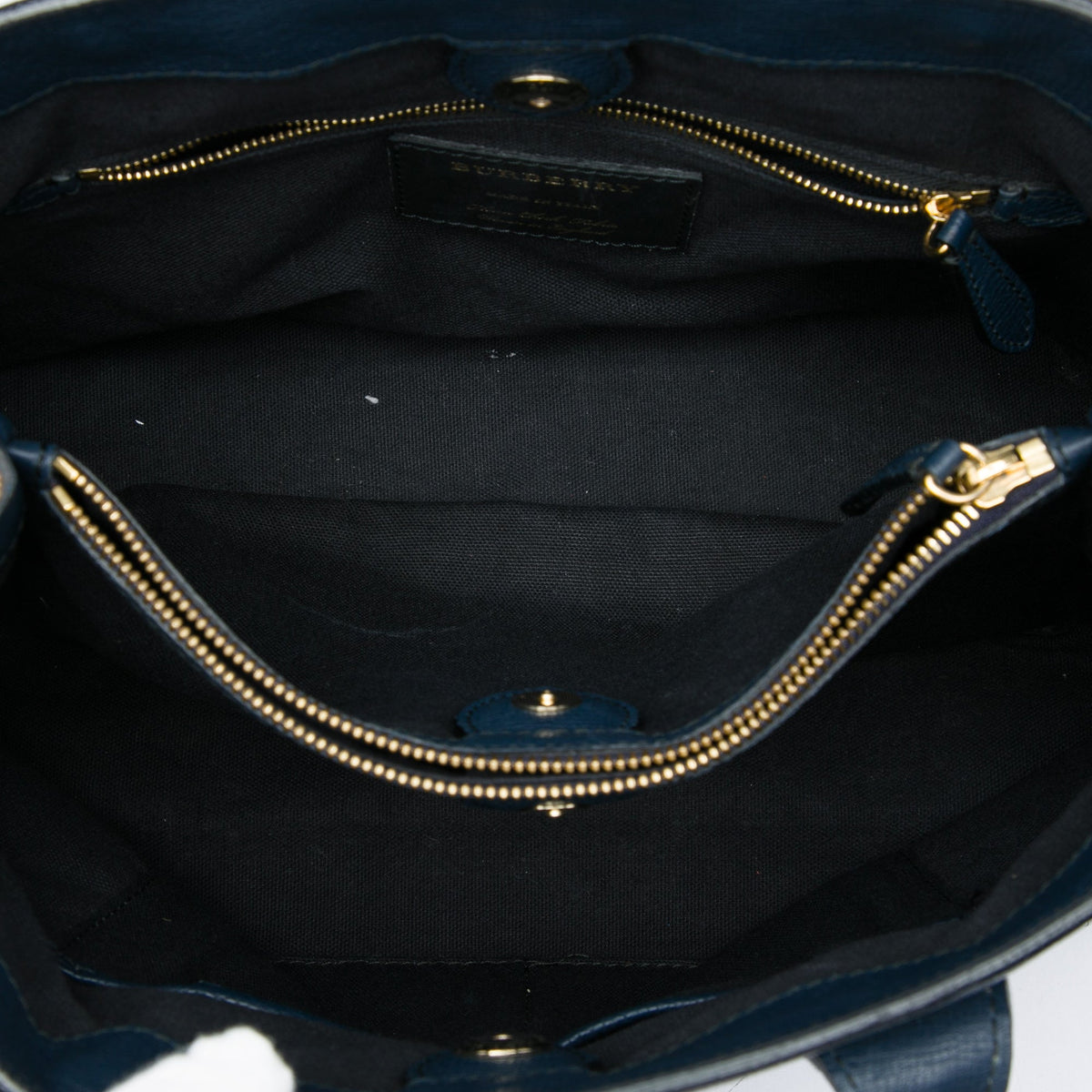 Burberry Medium Leather and House Check Banner Satchel — Blue
