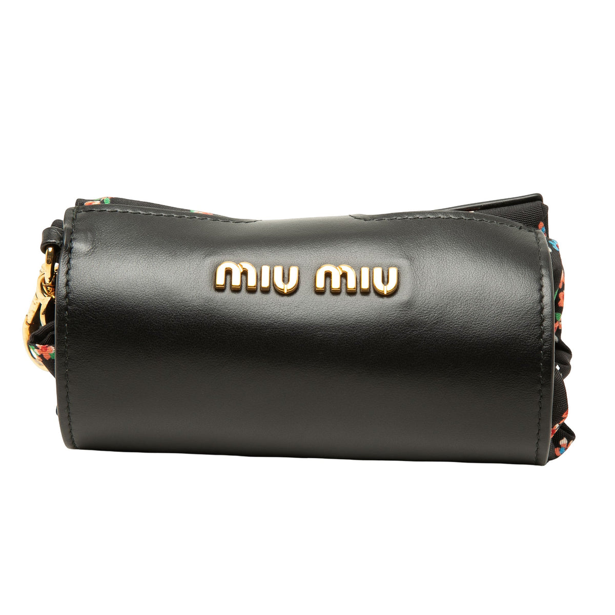 Miu Miu Floral Printed Nylon Faille Foldable Tote — Black