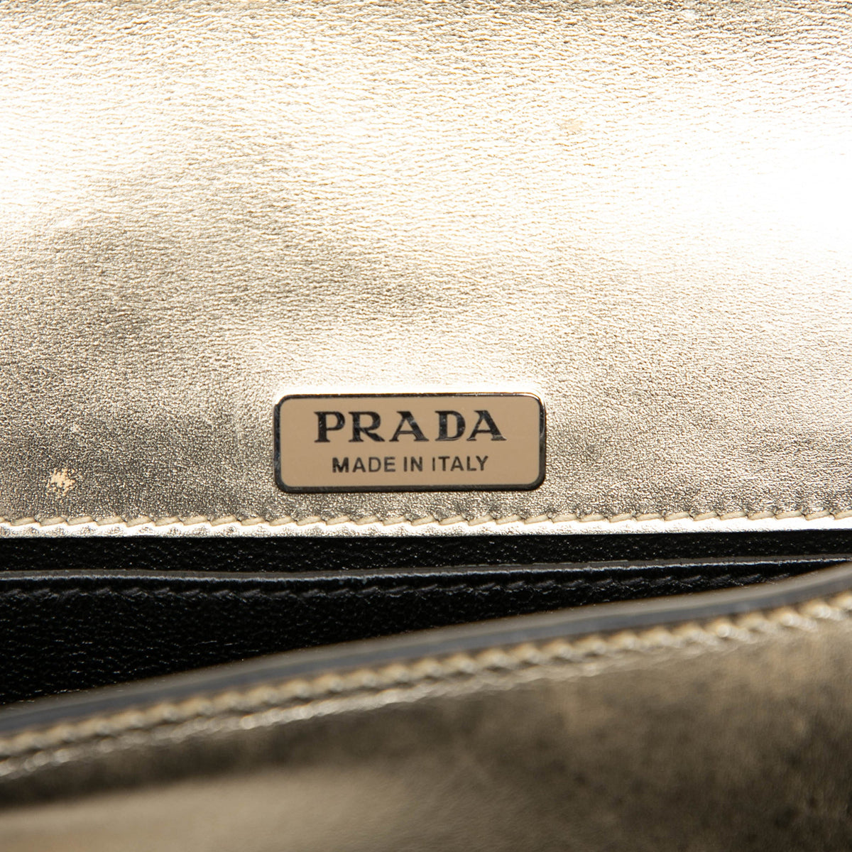 Prada Saffiano Trimmed Metallic Vitello Cahier Bag — Gold