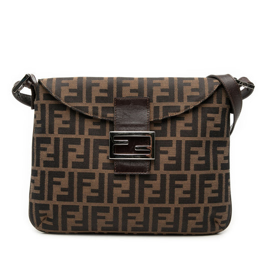 Fendi Zucca Canvas Double Flap Shoulder Bag