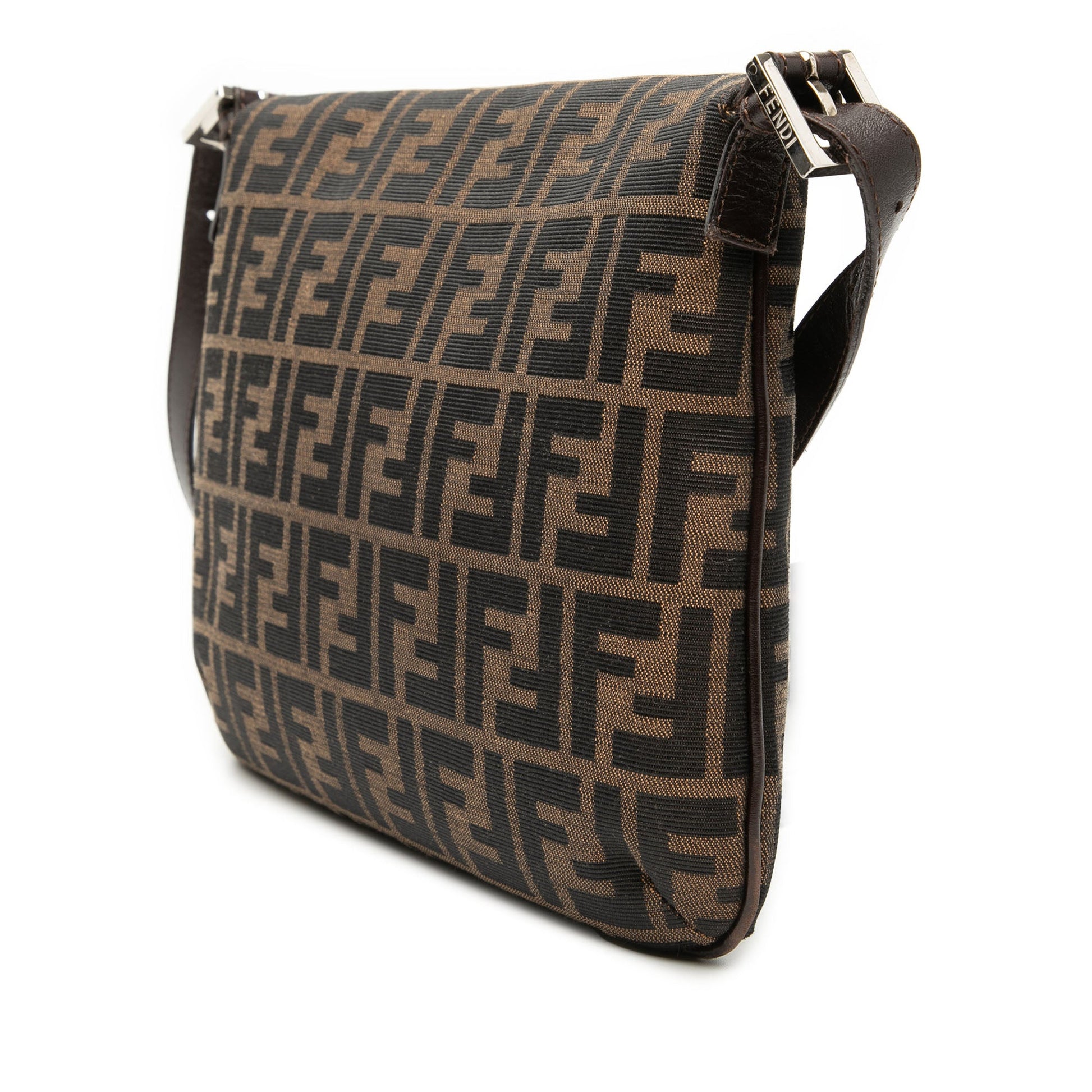 Fendi Zucca Canvas Double Flap Shoulder Bag
