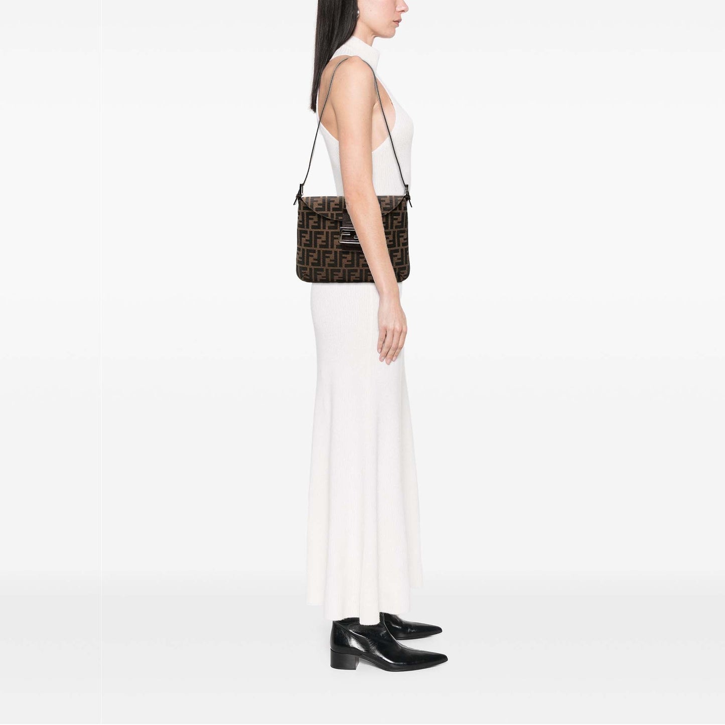 Fendi Zucca Canvas Double Flap Shoulder Bag