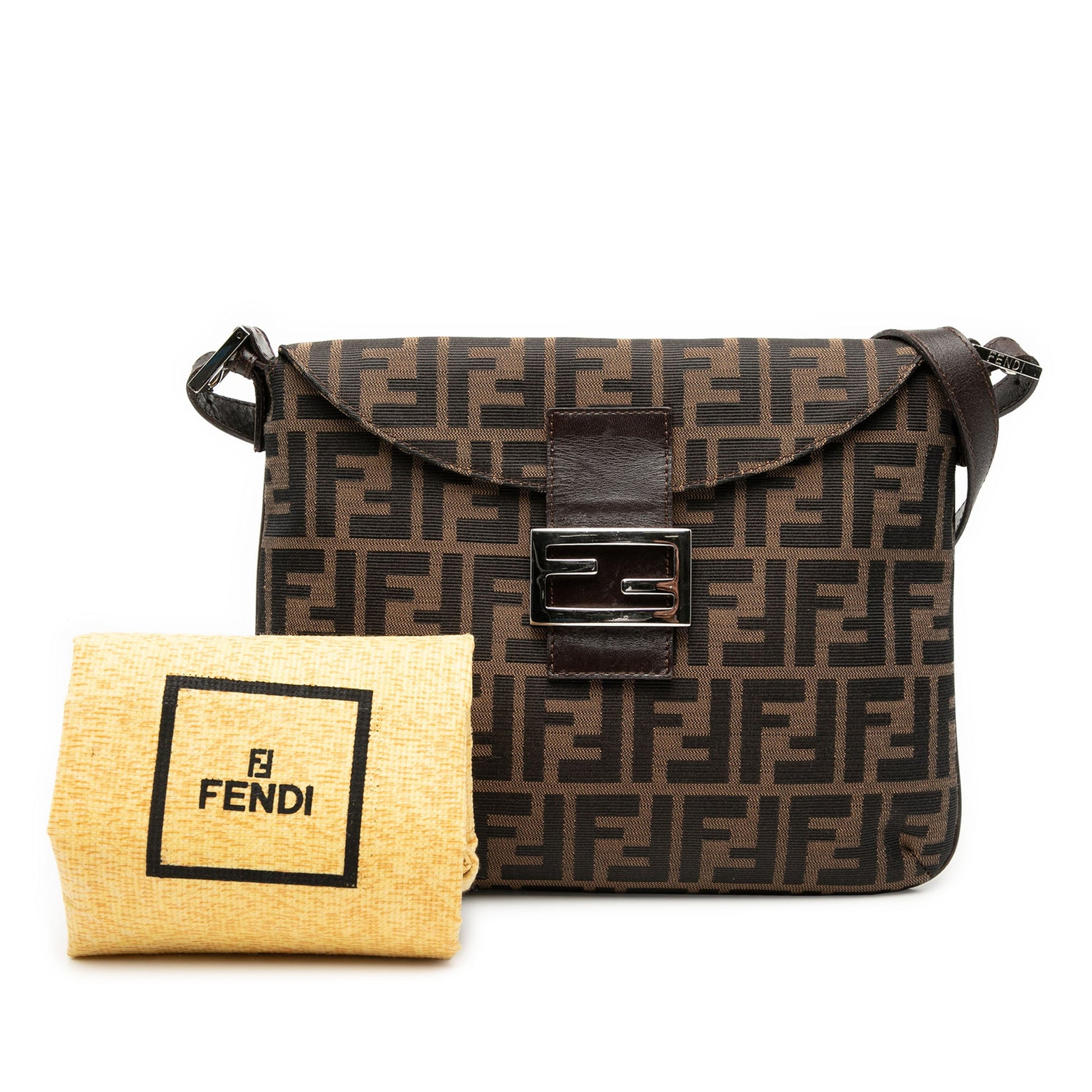 Fendi Zucca Canvas Double Flap Shoulder Bag