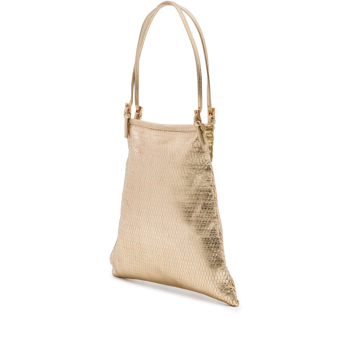 Prada Metallic Calfskin Woven Slit Patterned Handbag — Gold