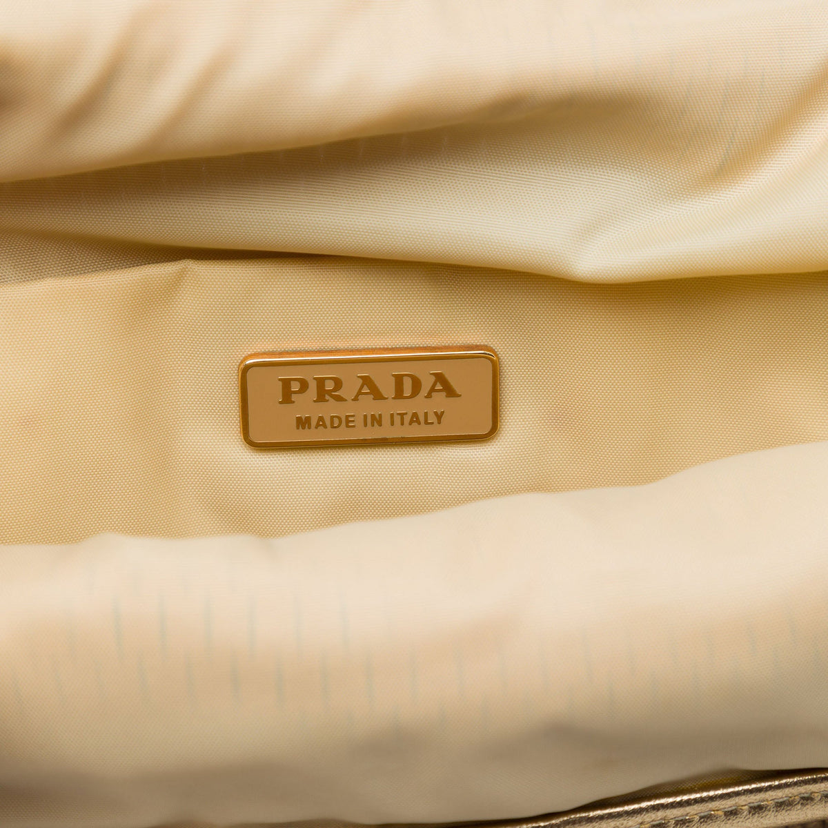 Prada Metallic Calfskin Woven Slit Patterned Handbag — Gold