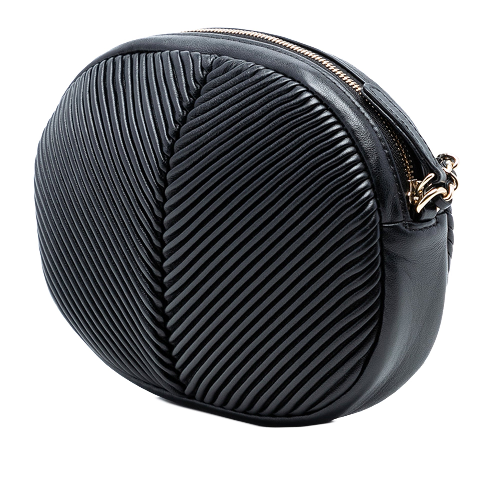 Chevron Lambskin Pleated Oval Camera Bag