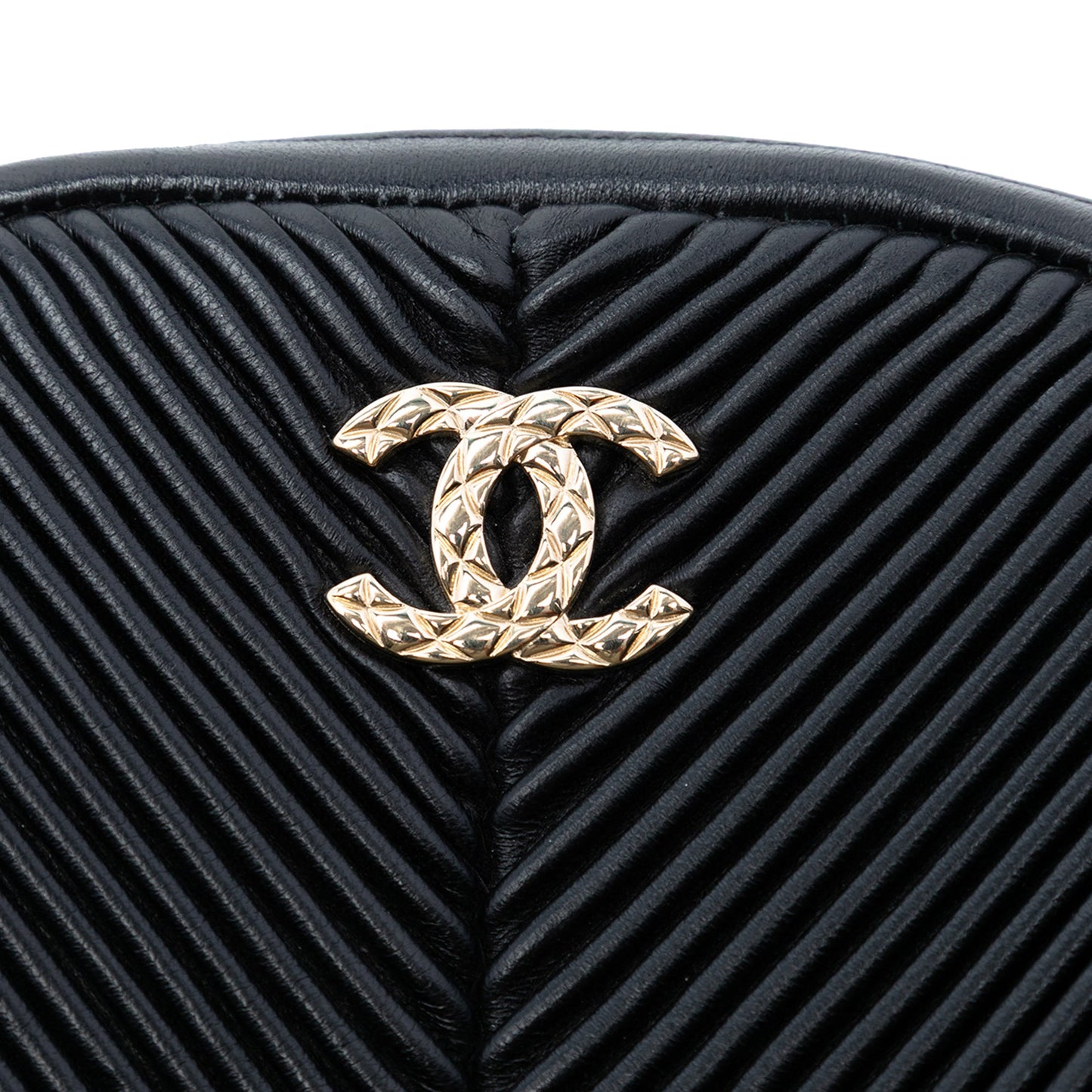 Chevron Lambskin Pleated Oval Camera Bag
