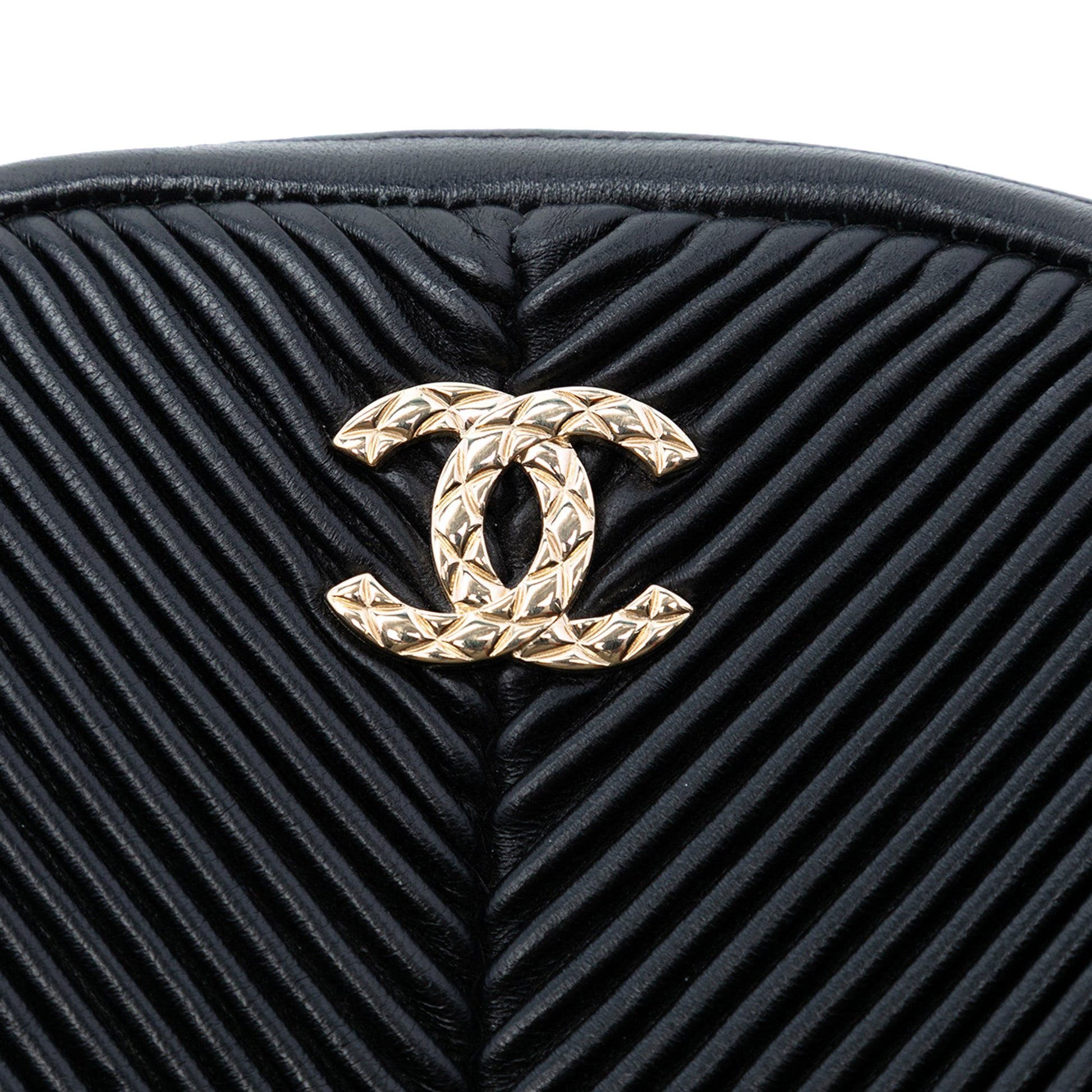 Chevron Lambskin Pleated Oval Camera Bag