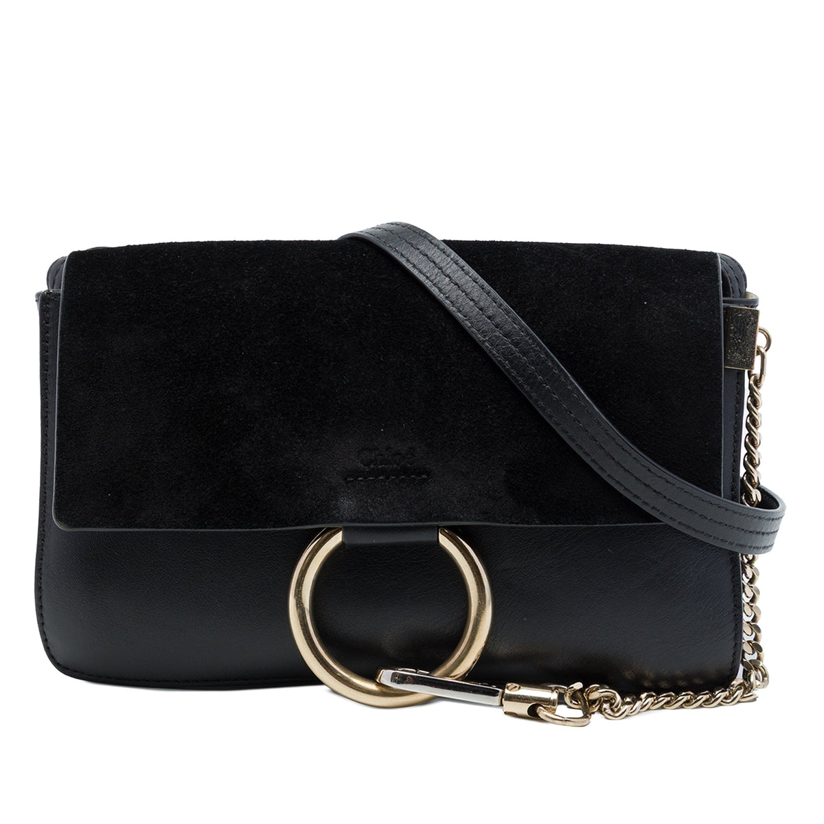 Chloé Small Suede and Calfskin Faye Crossbody — Black