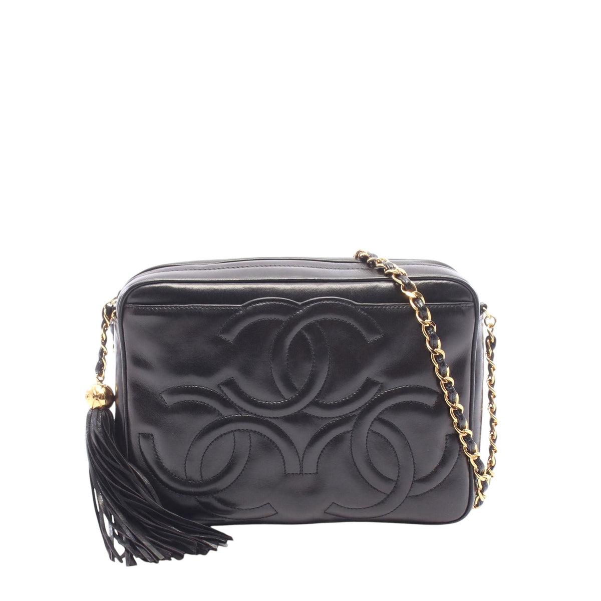 Chanel Lambskin Triple CC Tassel Camera Bag — Black