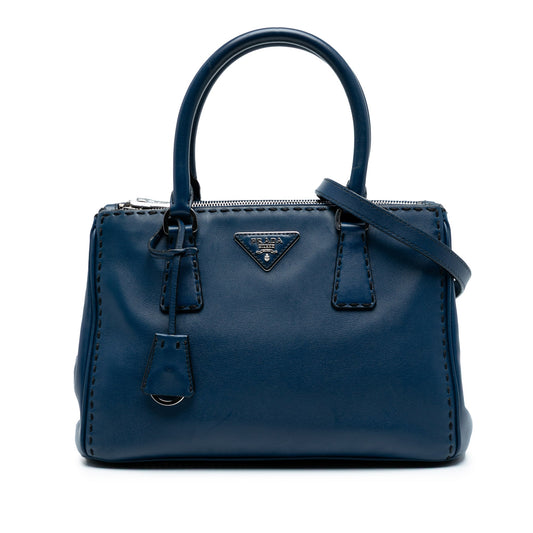 Prada Small City Calf Hand Stitched Galleria Double Zip Satchel