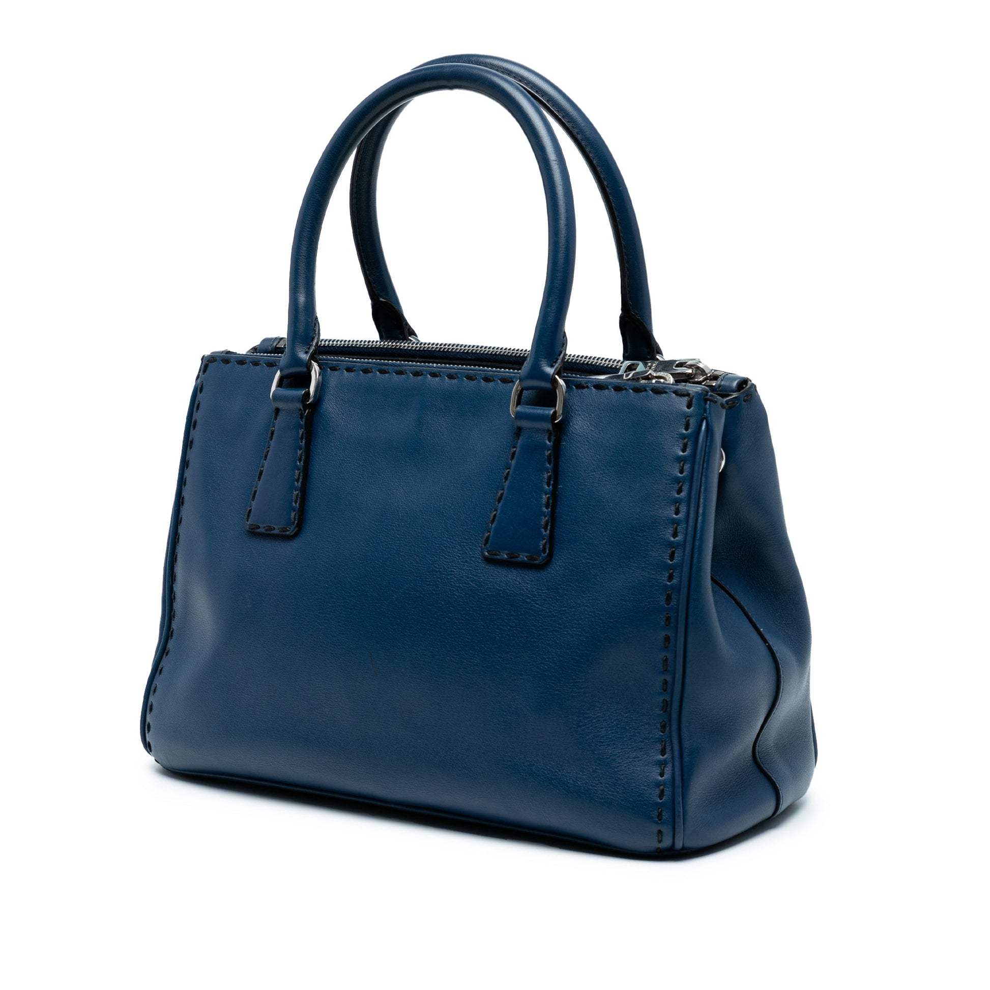 Prada Small City Calf Hand Stitched Galleria Double Zip Satchel