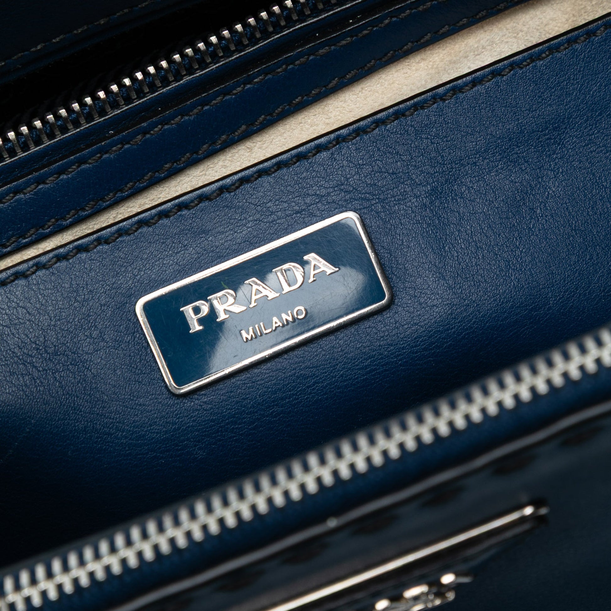 Prada Small City Calf Hand Stitched Galleria Double Zip Satchel