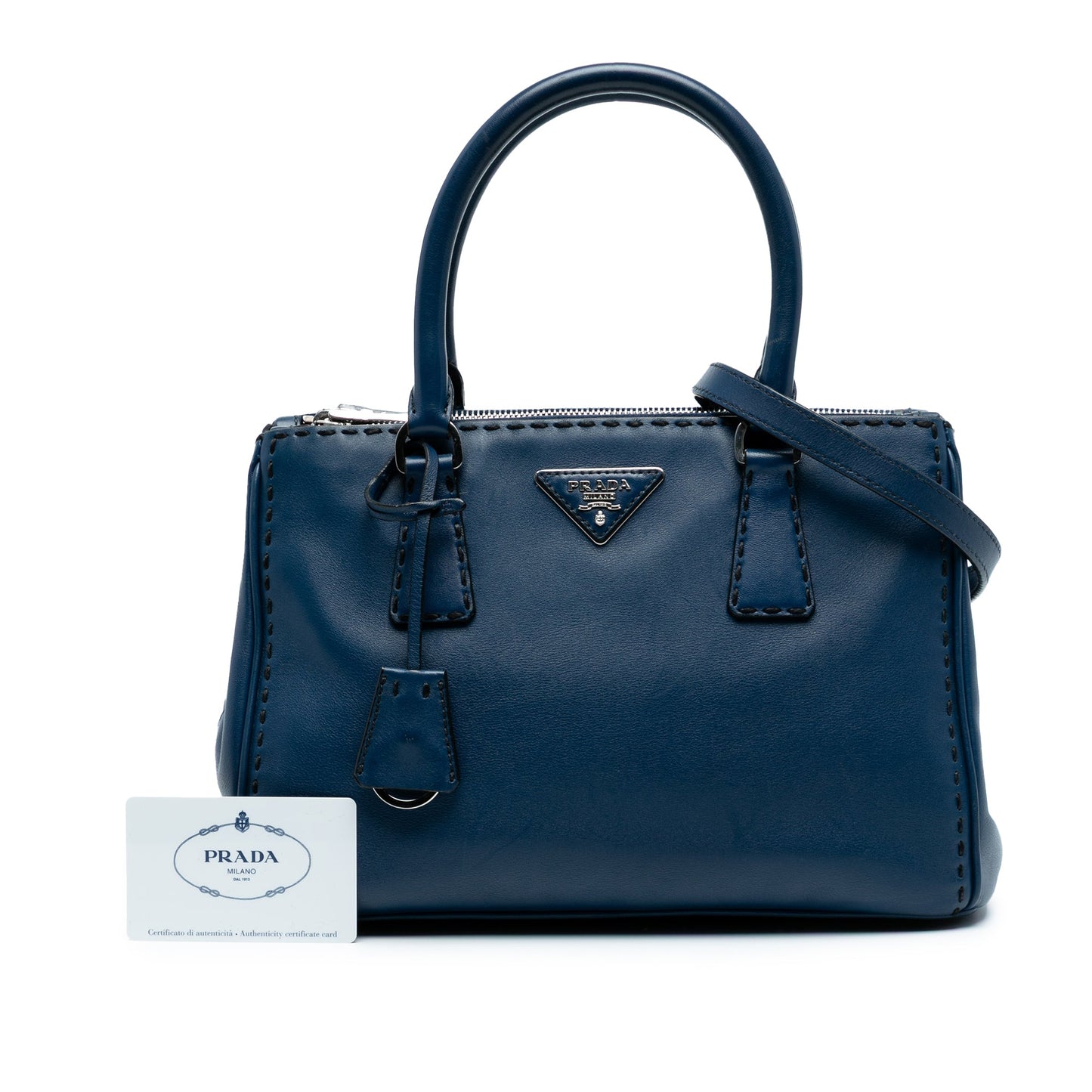 Prada Small City Calf Hand Stitched Galleria Double Zip Satchel