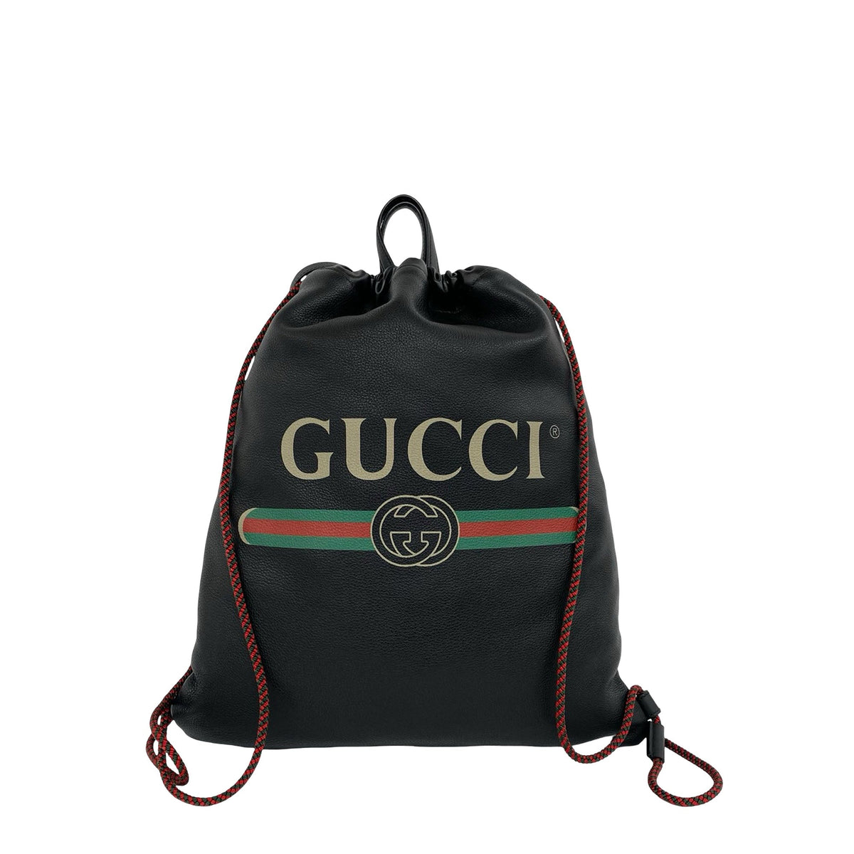 Gucci Grained Calfskin Web Logo Drawstring Backpack