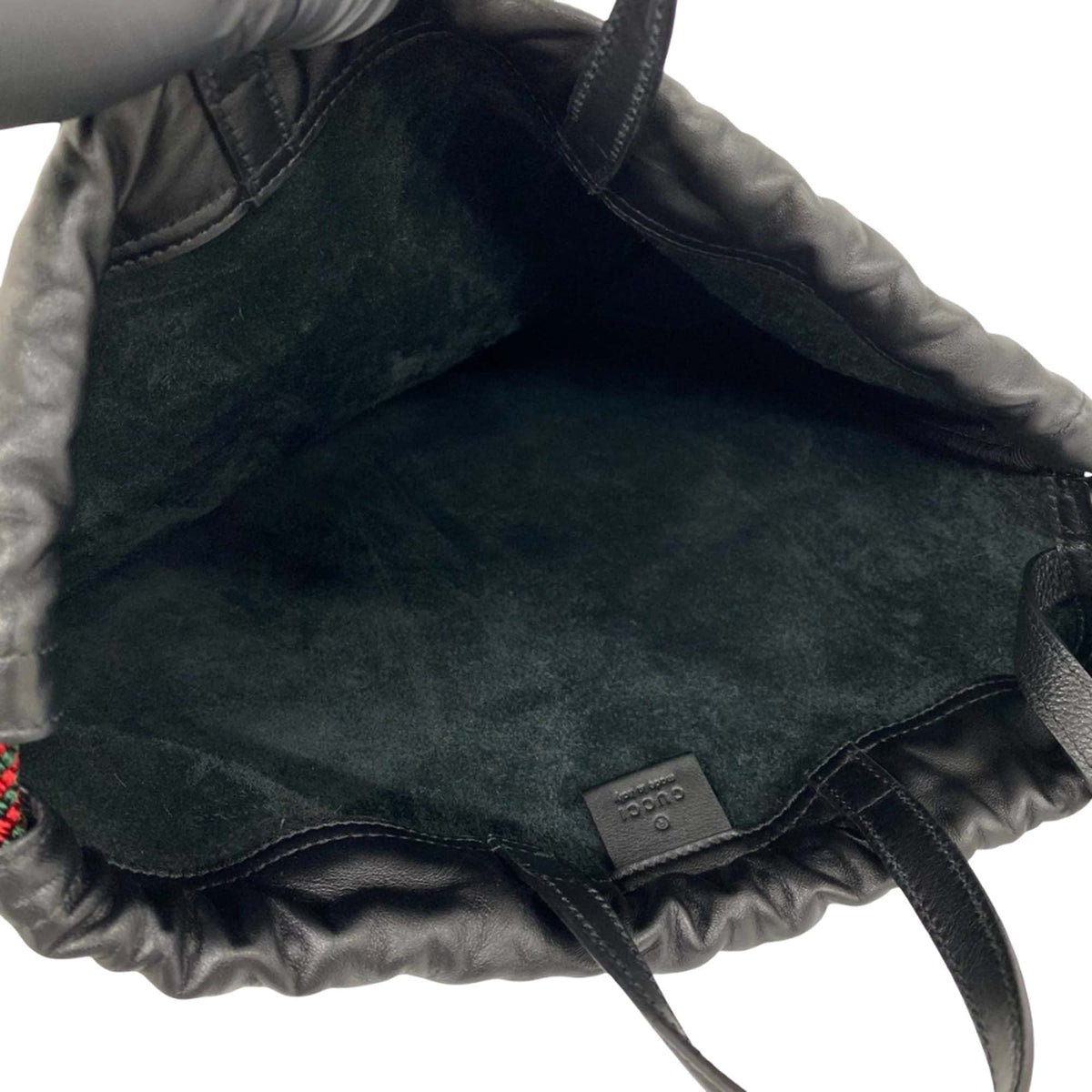 Gucci Grained Calfskin Web Logo Drawstring Backpack