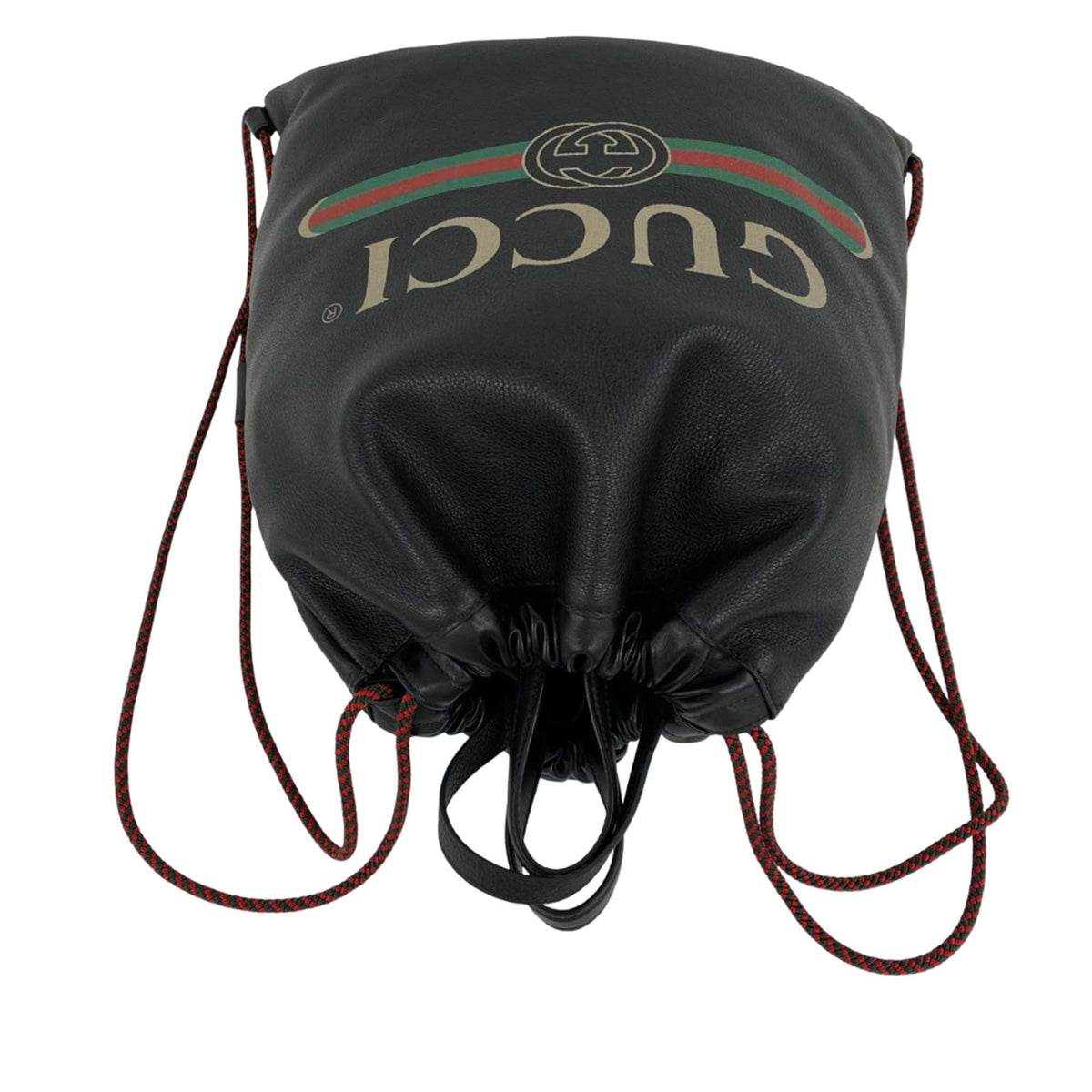 Gucci Grained Calfskin Web Logo Drawstring Backpack