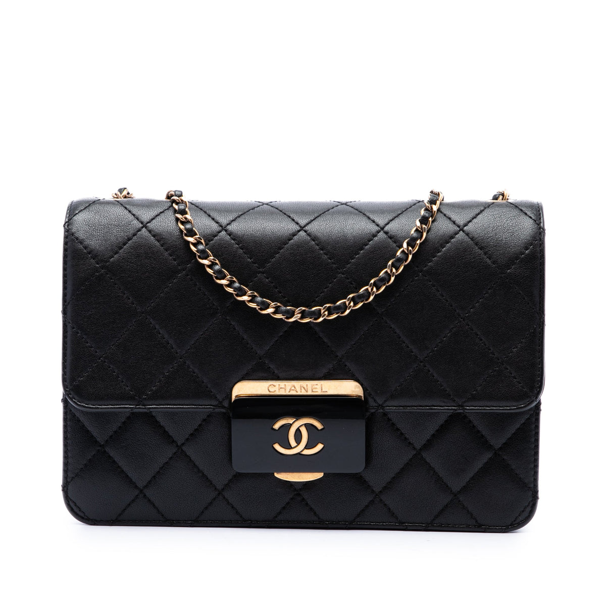 Chanel Medium Quilted Sheepskin Beauty Lock Flap — Black