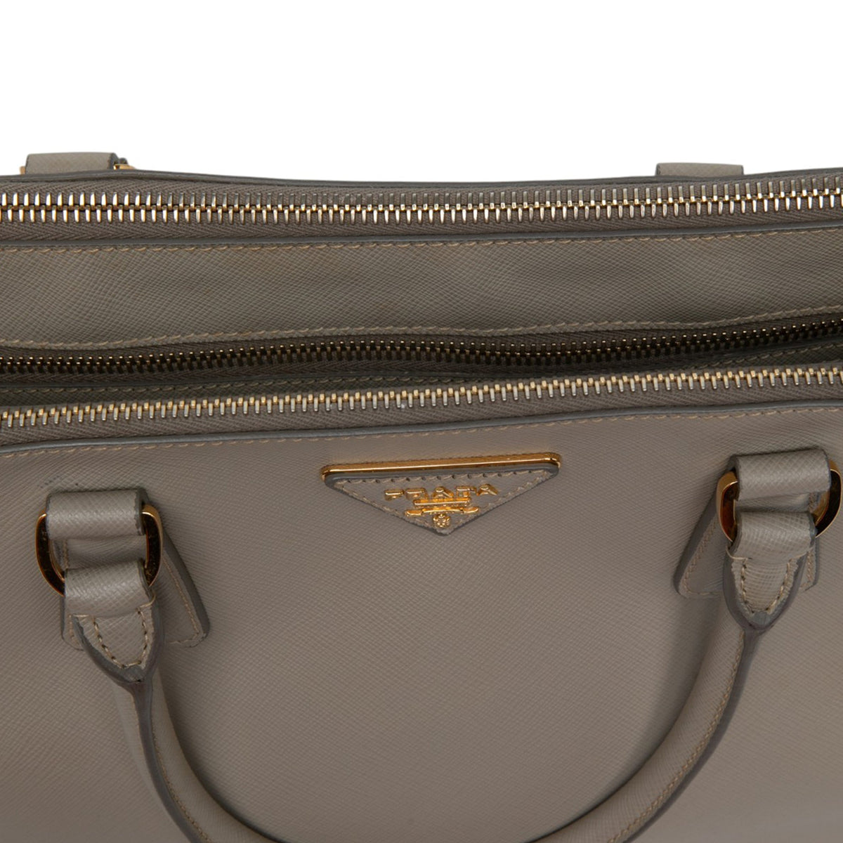 Prada Medium Saffiano Lux Galleria Double Zip Satchel — Gray