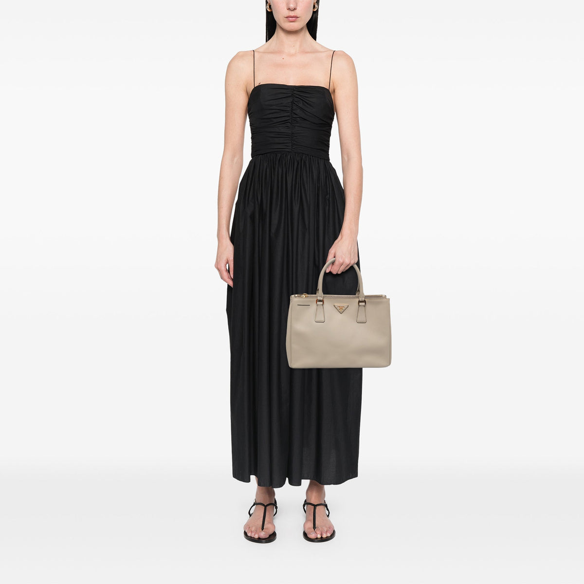 Prada Medium Saffiano Lux Galleria Double Zip Satchel — Gray