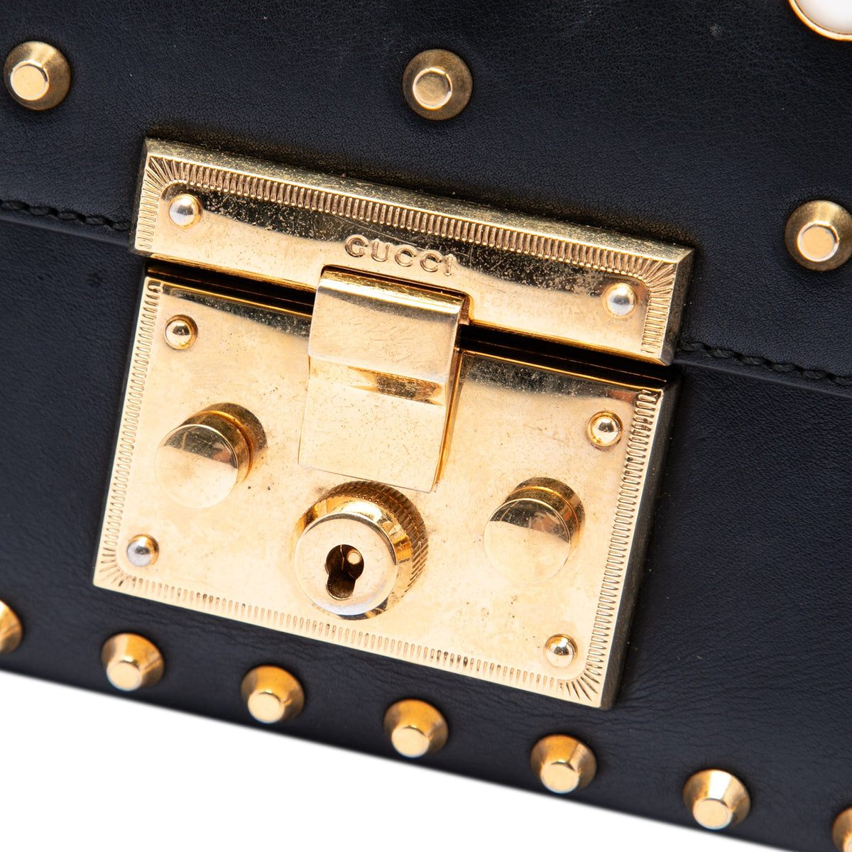 Gucci Small Pearl Studded Leather Padlock Crossbody