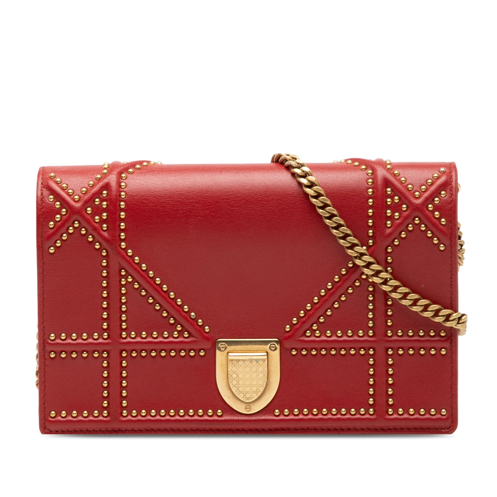 Dior Studded Lambskin Diorama Wallet on Chain
