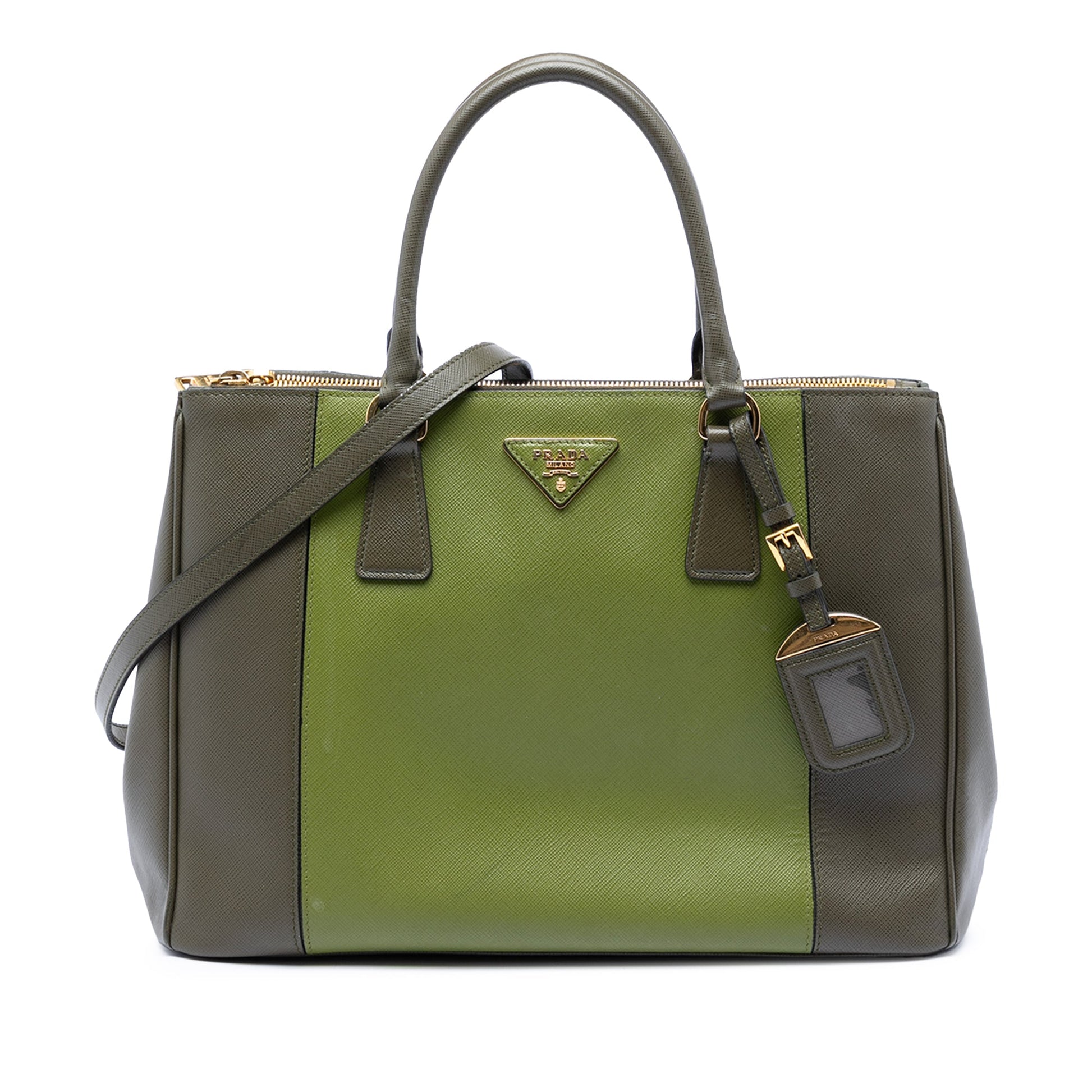 Prada Medium Bicolor Saffiano Lux Galleria Double Zip Satchel