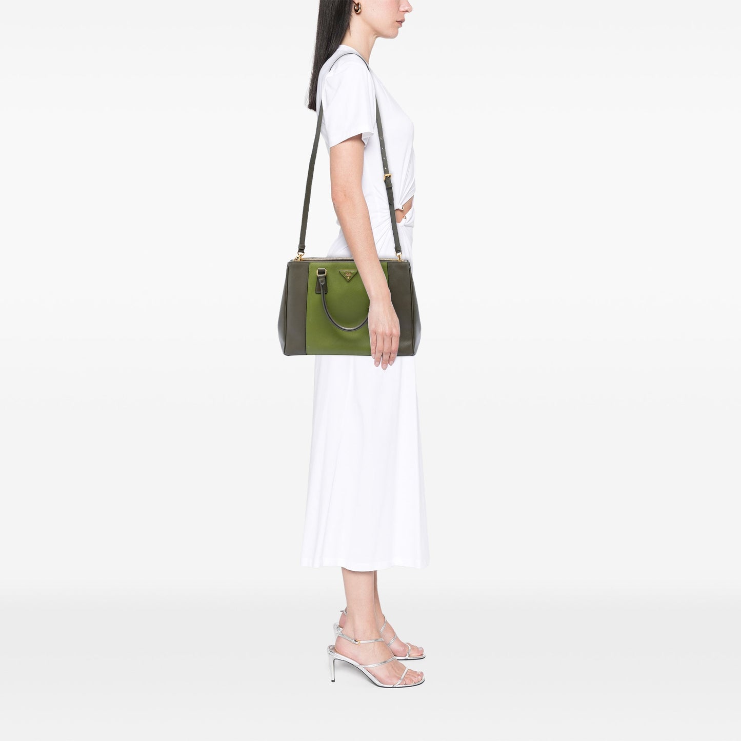 Prada Medium Bicolor Saffiano Lux Galleria Double Zip Satchel