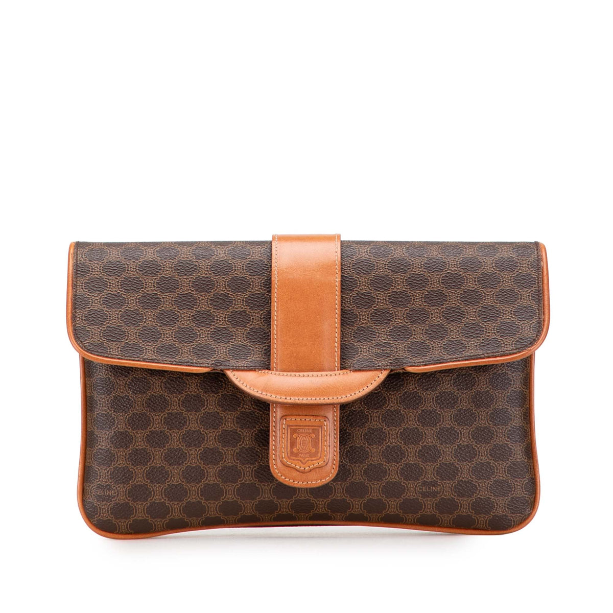 Celine Macadam Coated Canvas Clutch — Brown