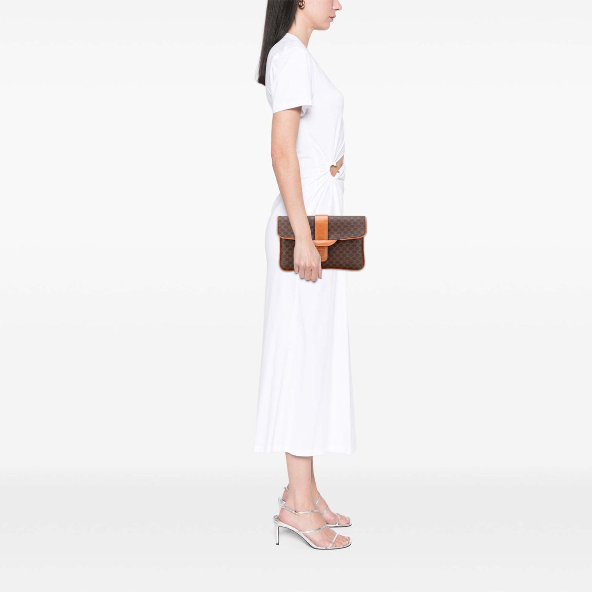 Celine Macadam Coated Canvas Clutch — Brown