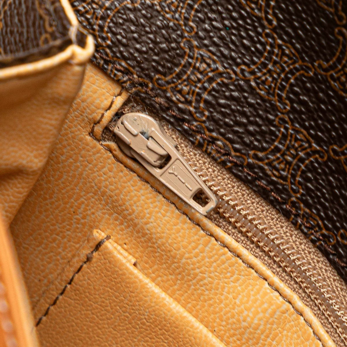 Celine Macadam Coated Canvas Clutch — Brown