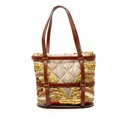 Ferragamo Quilted Nylon and Leather Jungle Safari Bucket Bag