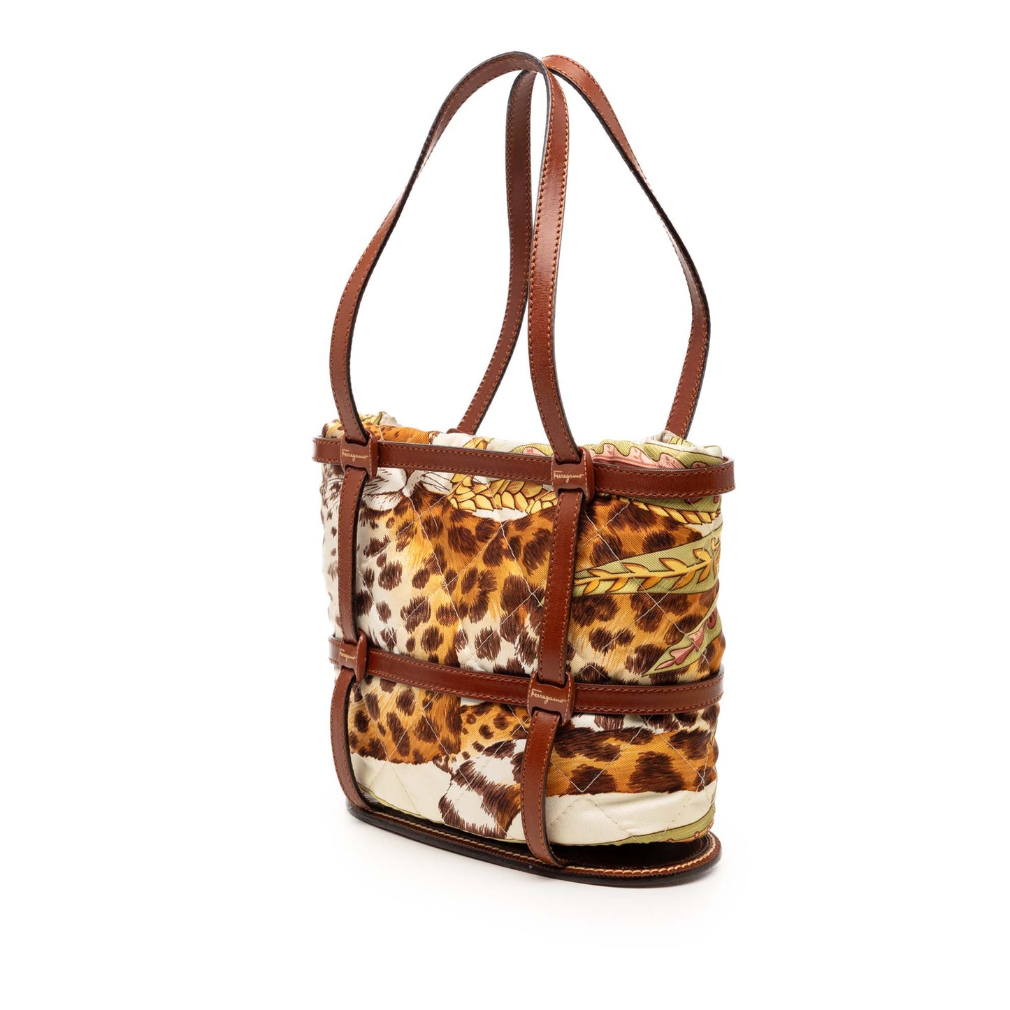 Ferragamo Quilted Nylon and Leather Jungle Safari Bucket Bag