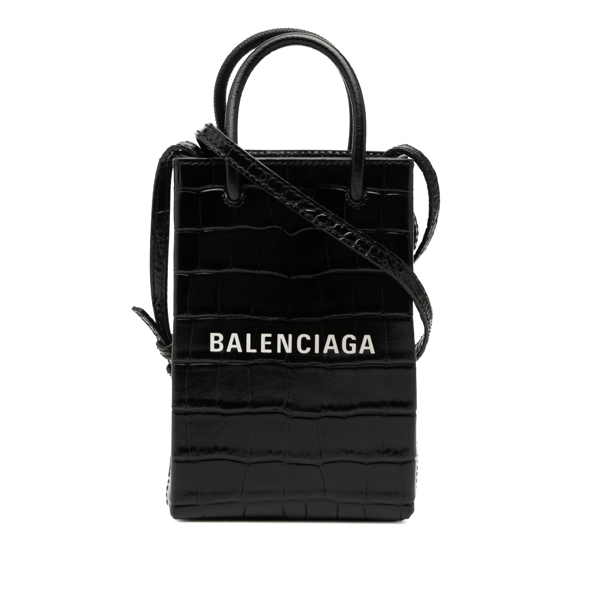 Balenciaga Mini Croc Embossed Leather Shopping Phone Holder