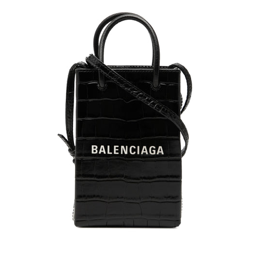 Balenciaga Mini Croc Embossed Leather Shopping Phone Holder