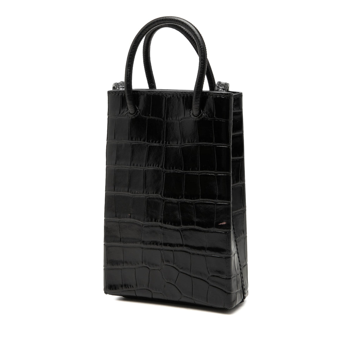 Balenciaga Mini Croc Embossed Leather Shopping Phone Holder
