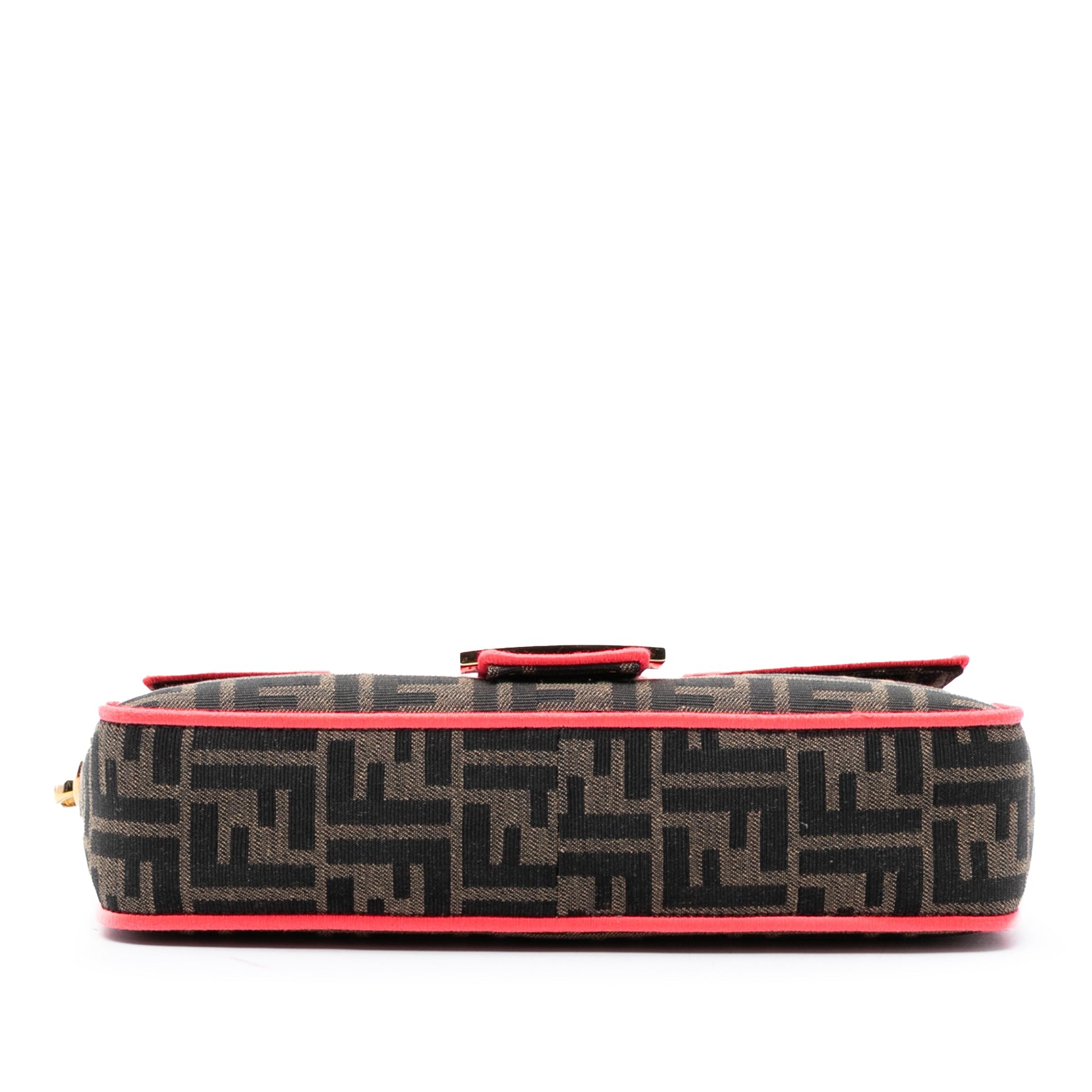 Fendi Medium Zucca Canvas Fluo Trim Baguette Satchel