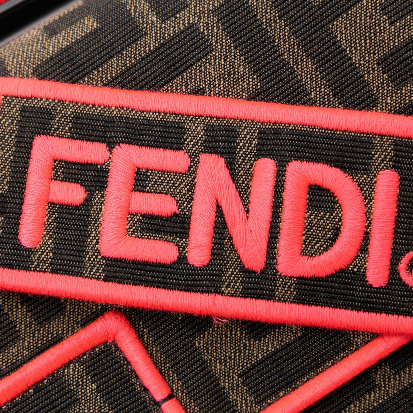 Fendi Medium Zucca Canvas Fluo Trim Baguette Satchel