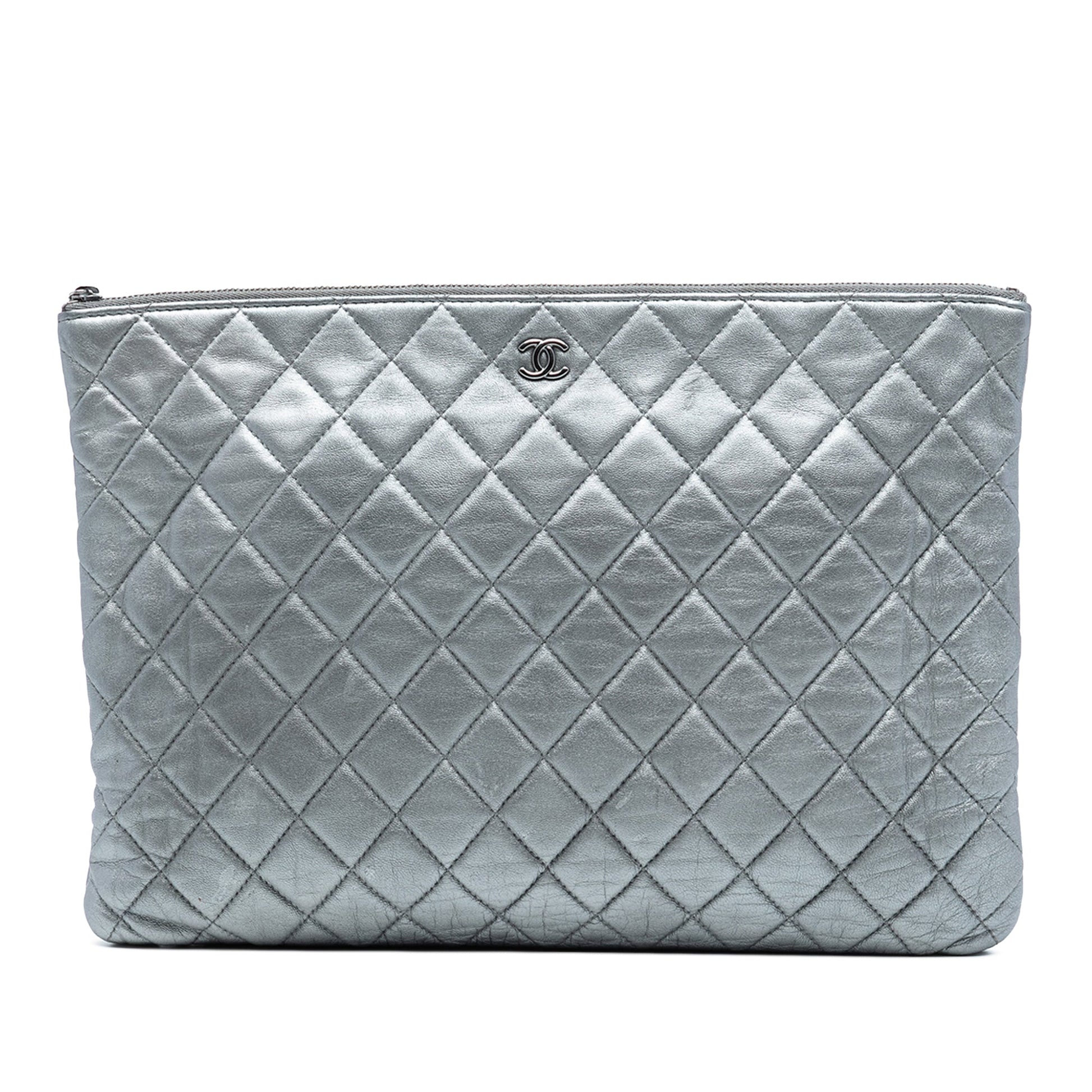 Chanel Large Quilted Metallic Lambskin O Case Clutch