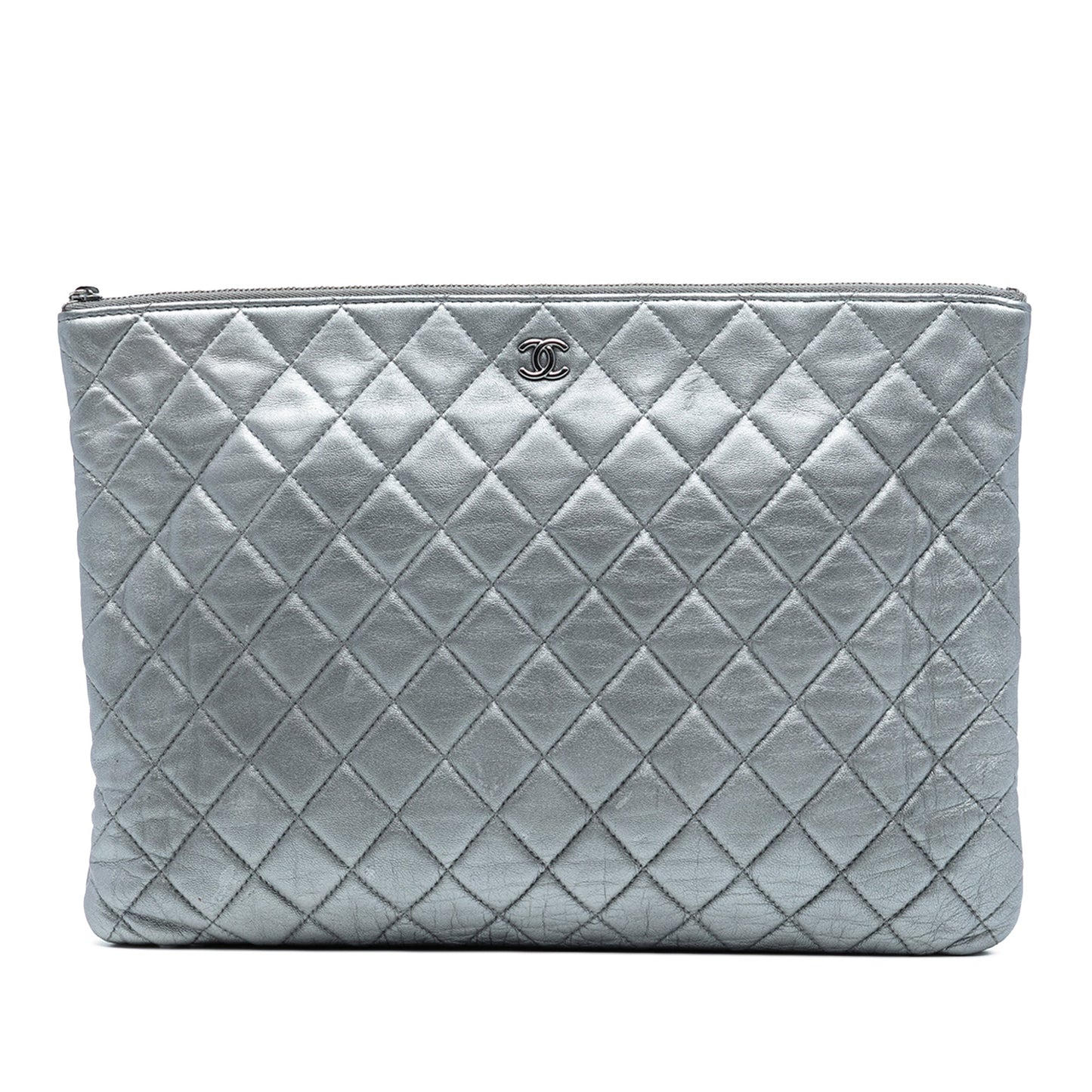 Chanel Large Quilted Metallic Lambskin O Case Clutch