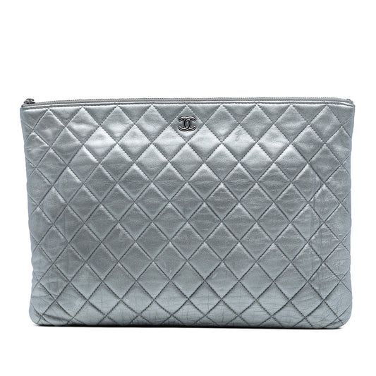 Chanel Large Quilted Metallic Lambskin O Case Clutch