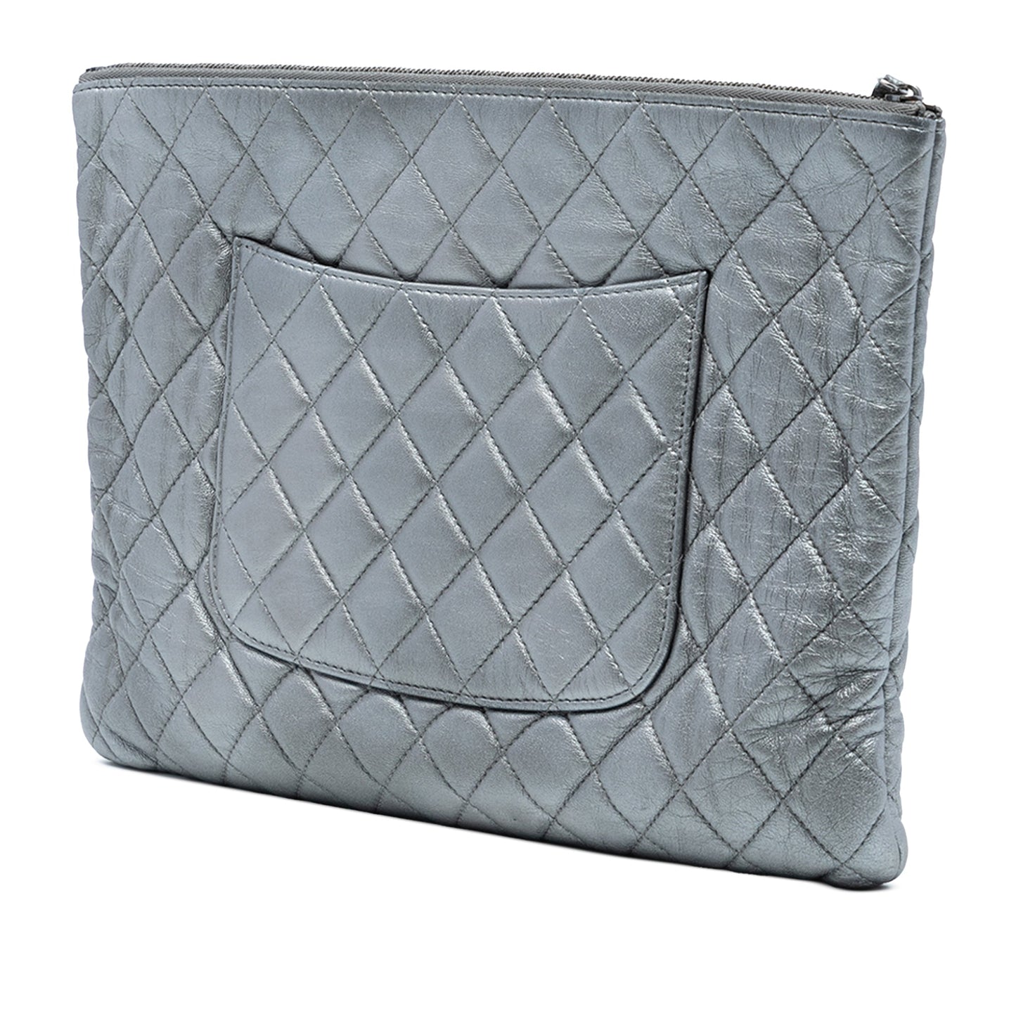 Chanel Large Quilted Metallic Lambskin O Case Clutch
