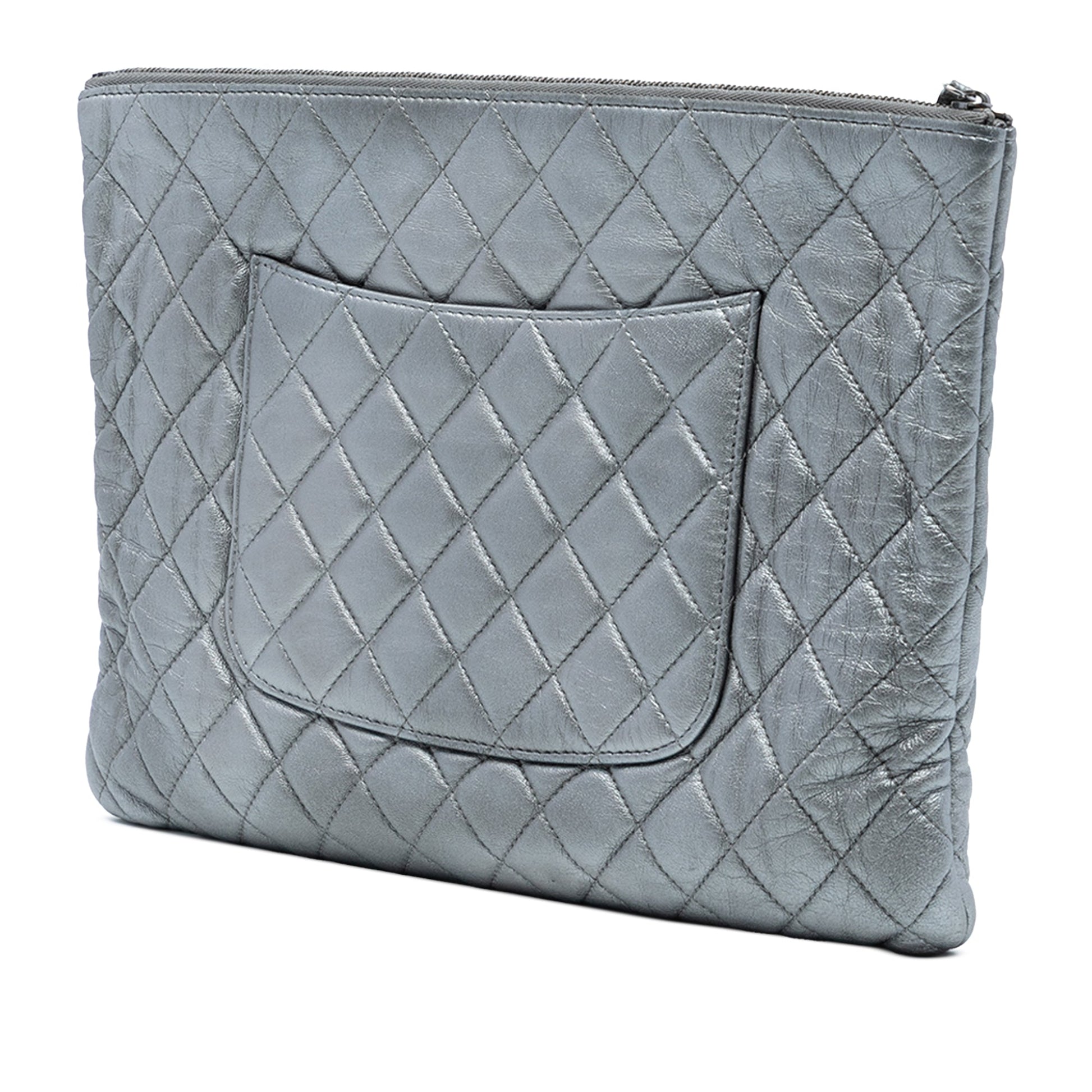 Chanel Large Quilted Metallic Lambskin O Case Clutch