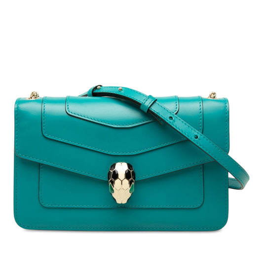 Bvlgari Calfskin Serpenti Forever Chain Crossbody — Blue